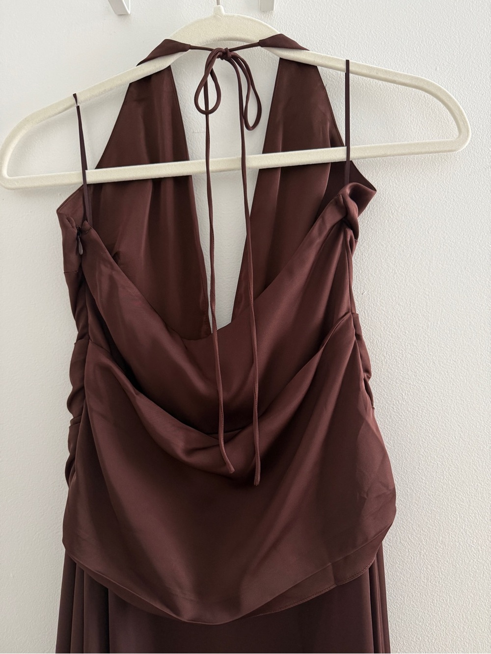 Meshki Cyra Plunge Halter Satin Midi Dress Dark Chocolate Size XS NWT - Picture 8 of 12
